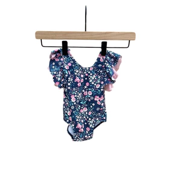 Ruffle Butts 3-6 month swim suit with ruffle sleeves and adorable bow on back - Picture 2 of 4